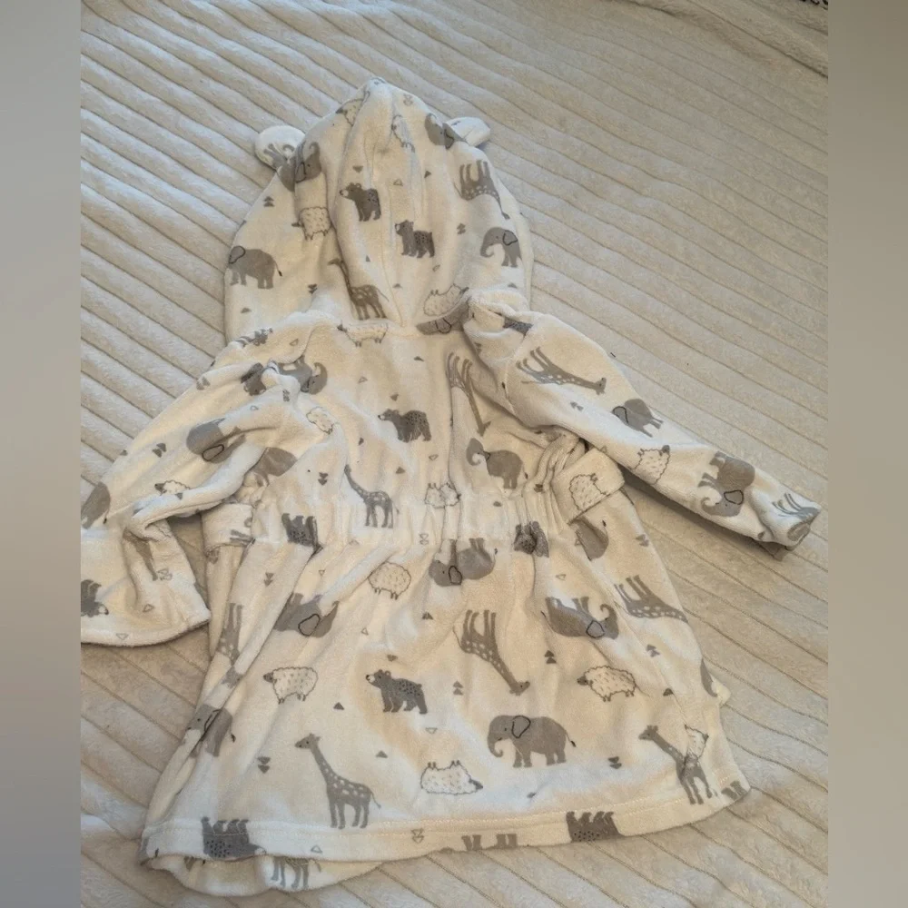 Carter's Cream and Gray Animal Print Kids Pajama Robe